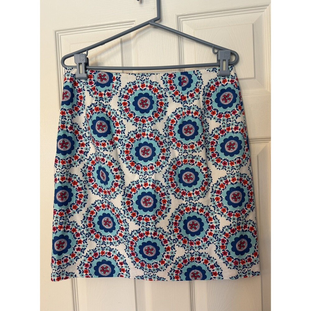 MINT Talbots Womens lined side zip Floral paisley white blue Skirt Size 8 Petite
